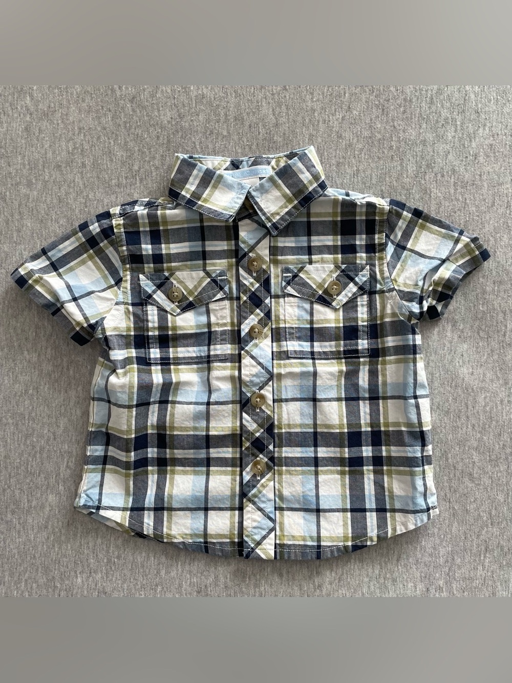 Janie and Jack Boys Size 3-6 Month Plaid Cotton Short-Sleeve Button-Up Shirt